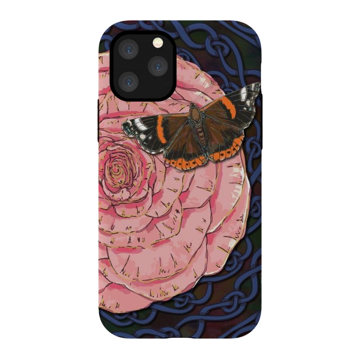 iPhone 11 Pro StrongFit Pink Rose and Butterfly by Lotti Brown