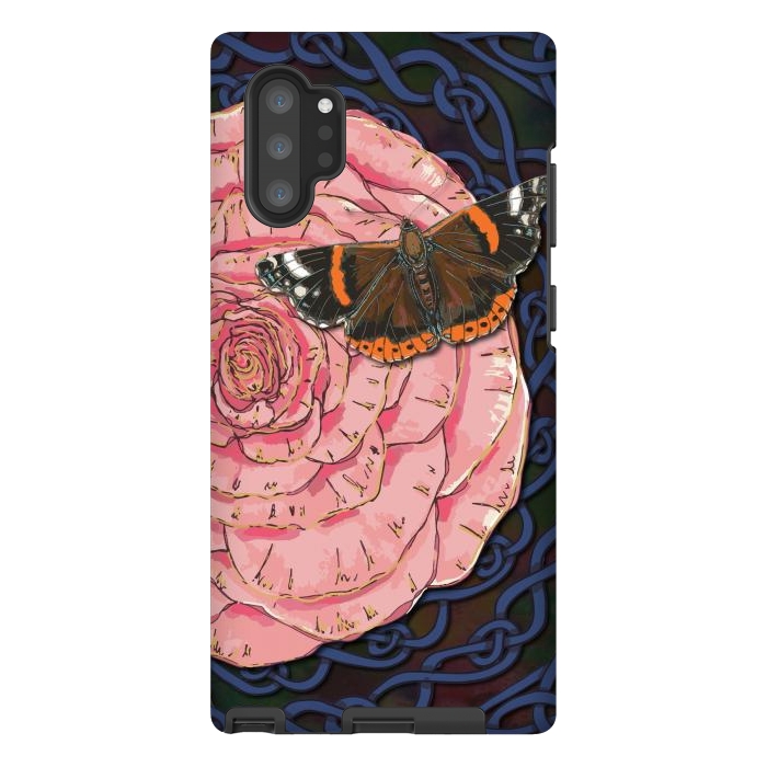 Galaxy Note 10 plus StrongFit Pink Rose and Butterfly by Lotti Brown