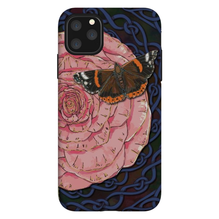 iPhone 11 Pro Max StrongFit Pink Rose and Butterfly by Lotti Brown