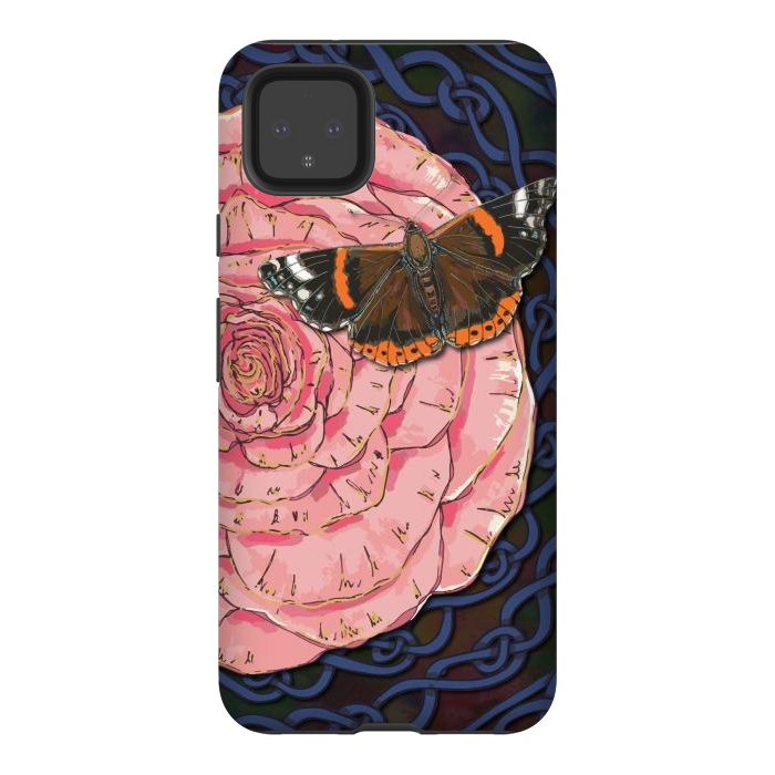 Pixel 4XL StrongFit Pink Rose and Butterfly by Lotti Brown