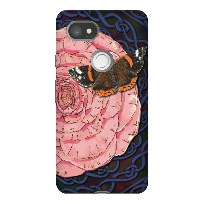 Pixel 2XL StrongFit Pink Rose and Butterfly by Lotti Brown