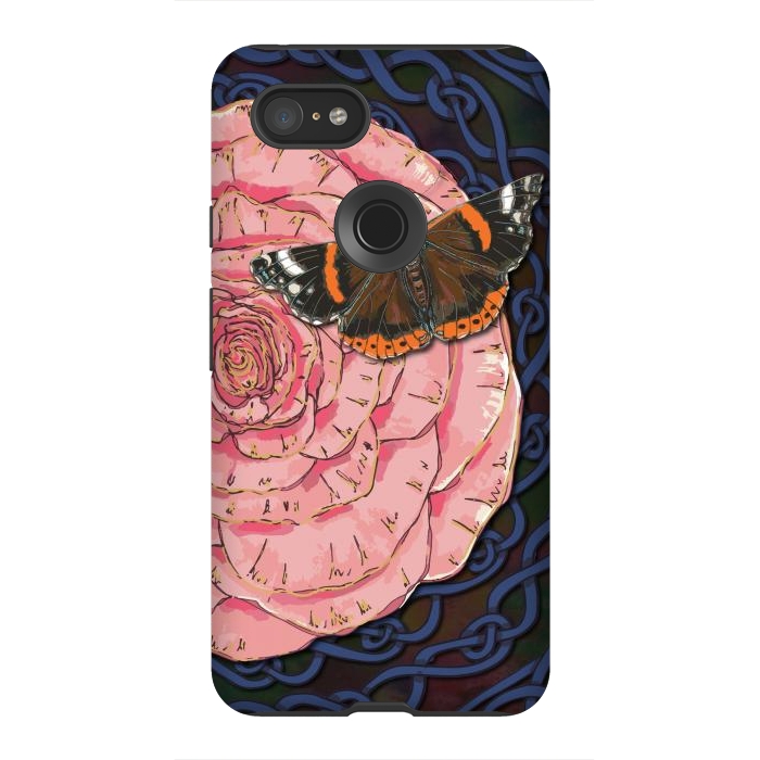 Pixel 3XL StrongFit Pink Rose and Butterfly by Lotti Brown