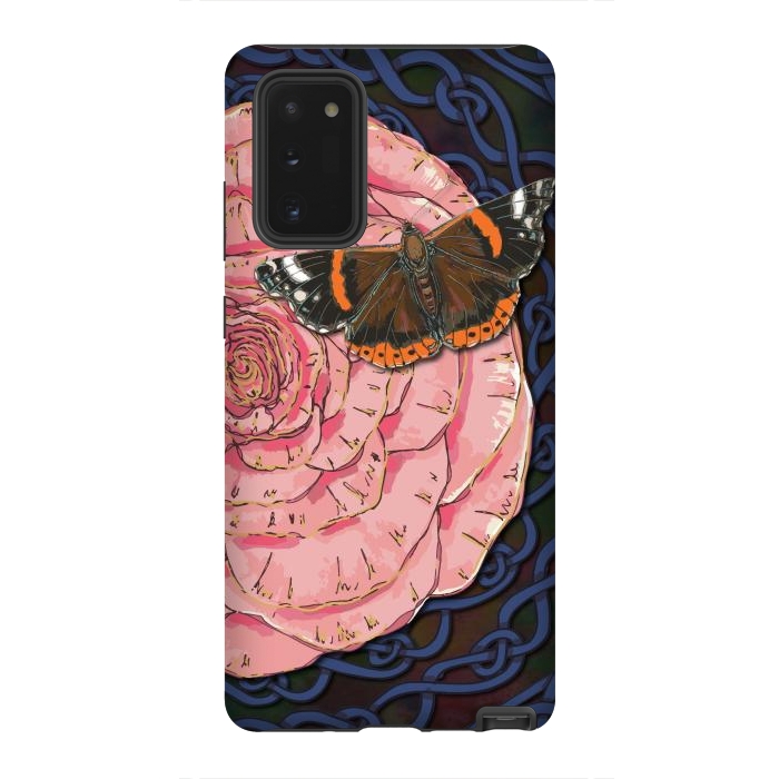 Galaxy Note 20 StrongFit Pink Rose and Butterfly by Lotti Brown