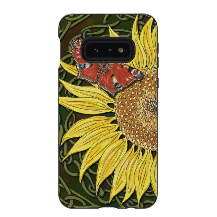 Galaxy S10e StrongFit Sunflower and Butterfly by Lotti Brown