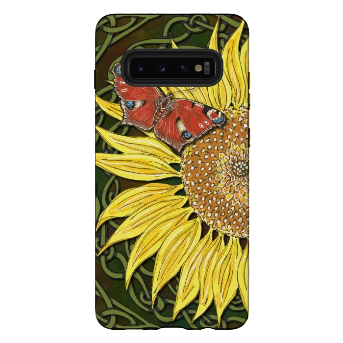 Galaxy S10 plus StrongFit Sunflower and Butterfly by Lotti Brown