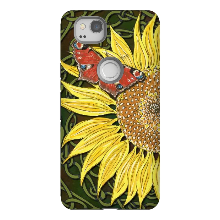 Pixel 2 StrongFit Sunflower and Butterfly by Lotti Brown