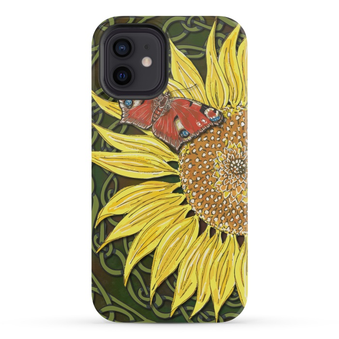 iPhone 12 mini StrongFit Sunflower and Butterfly by Lotti Brown
