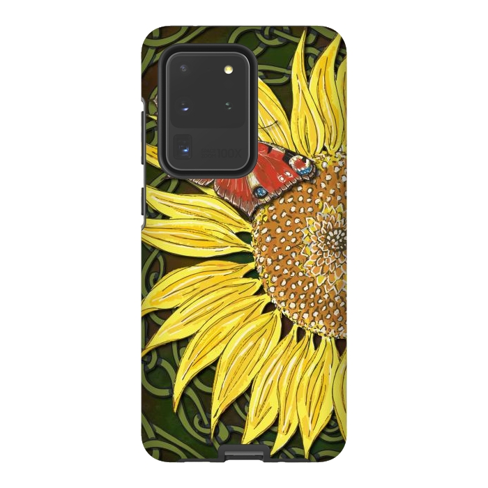 Galaxy S20 Ultra StrongFit Sunflower and Butterfly by Lotti Brown