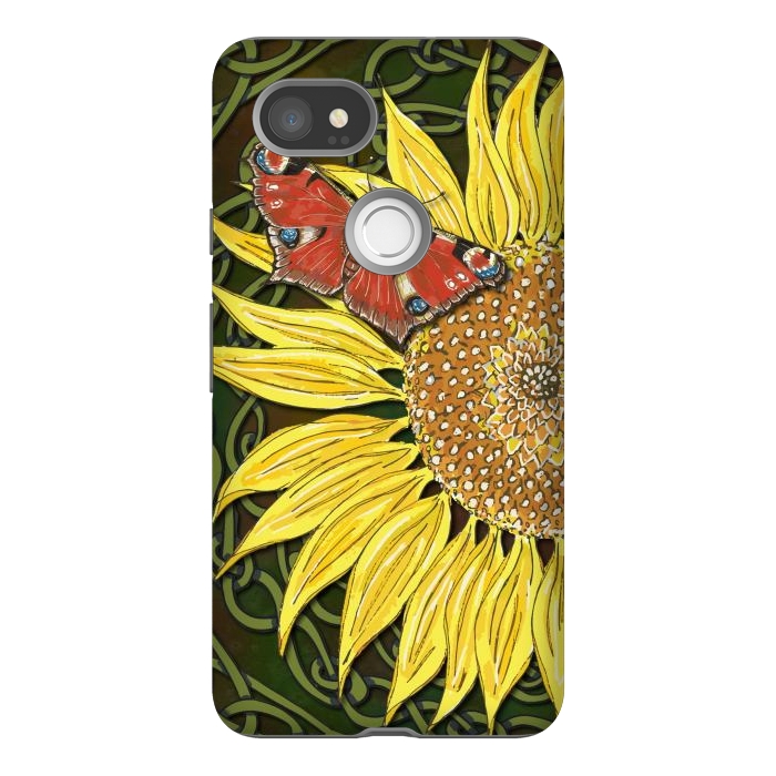 Pixel 2XL StrongFit Sunflower and Butterfly by Lotti Brown