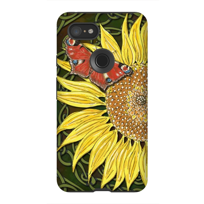 Pixel 3XL StrongFit Sunflower and Butterfly by Lotti Brown
