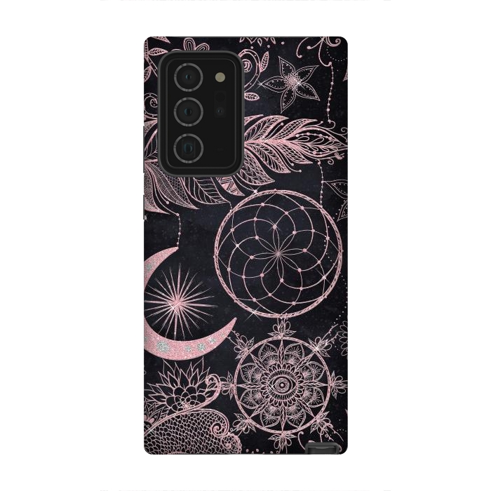 Galaxy Note 20 Ultra StrongFit Rose Gold Glitter Dreamcatcher Feathers Mandala by InovArts