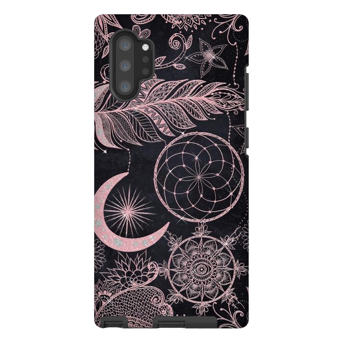 Galaxy Note 10 plus StrongFit Rose Gold Glitter Dreamcatcher Feathers Mandala by InovArts
