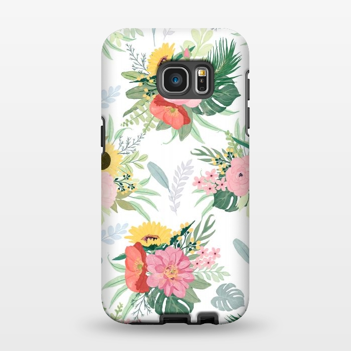 Galaxy S7 EDGE StrongFit Girly Watercolor Poppy & Sunflowers Floral Design by InovArts