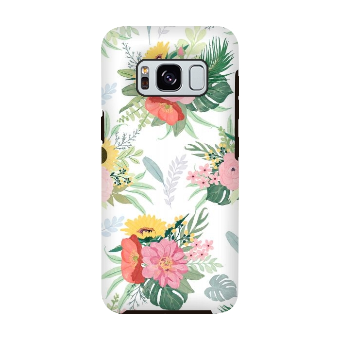 Galaxy S8 StrongFit Girly Watercolor Poppy & Sunflowers Floral Design by InovArts