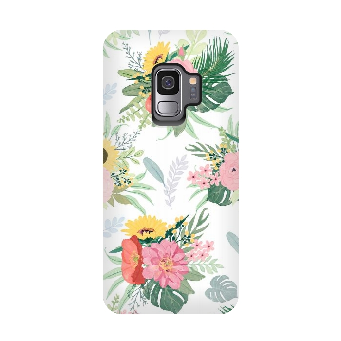 Galaxy S9 StrongFit Girly Watercolor Poppy & Sunflowers Floral Design by InovArts
