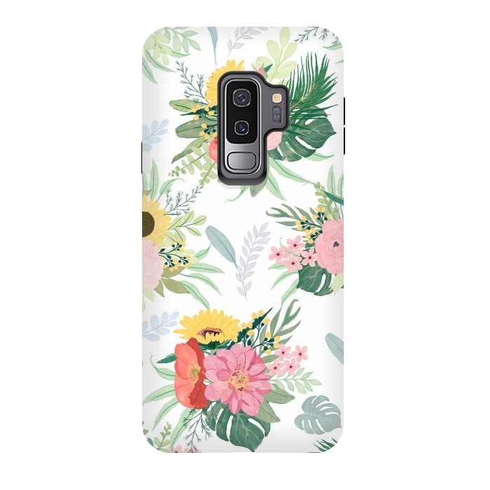 Galaxy S9 plus StrongFit Girly Watercolor Poppy & Sunflowers Floral Design by InovArts
