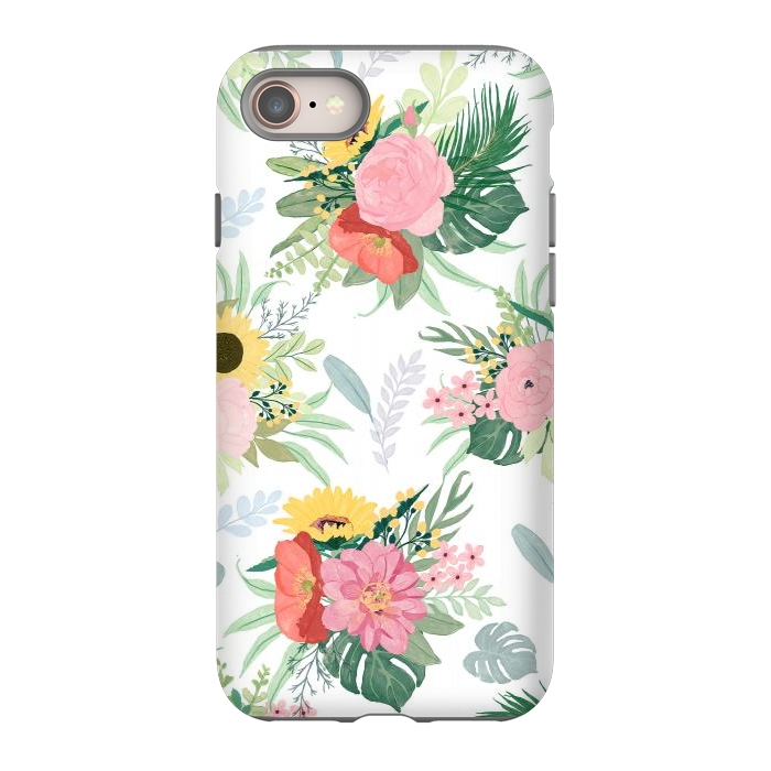 iPhone 8 StrongFit Girly Watercolor Poppy & Sunflowers Floral Design by InovArts