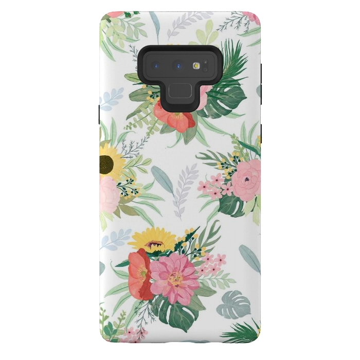 Galaxy Note 9 StrongFit Girly Watercolor Poppy & Sunflowers Floral Design by InovArts