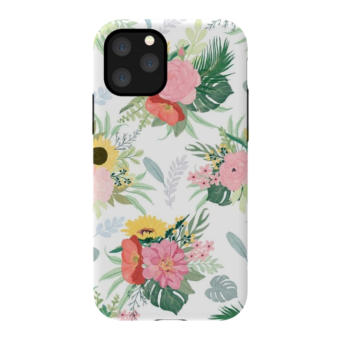 iPhone 11 Pro StrongFit Girly Watercolor Poppy & Sunflowers Floral Design by InovArts