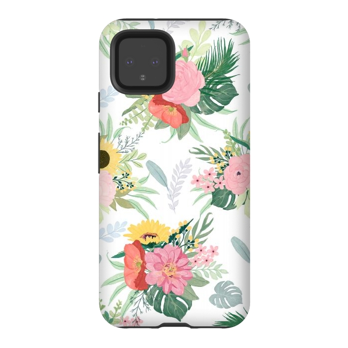 Pixel 4 StrongFit Girly Watercolor Poppy & Sunflowers Floral Design by InovArts