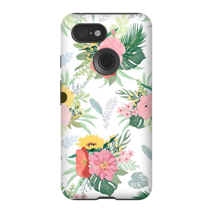 Pixel 3 StrongFit Girly Watercolor Poppy & Sunflowers Floral Design by InovArts