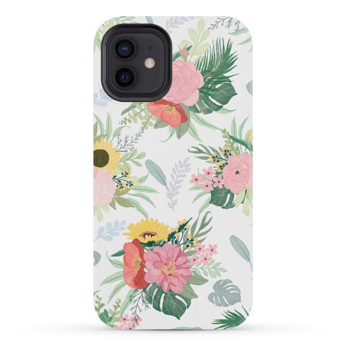 iPhone 12 mini StrongFit Girly Watercolor Poppy & Sunflowers Floral Design by InovArts