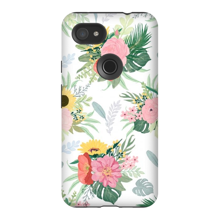 Pixel 3AXL StrongFit Girly Watercolor Poppy & Sunflowers Floral Design by InovArts
