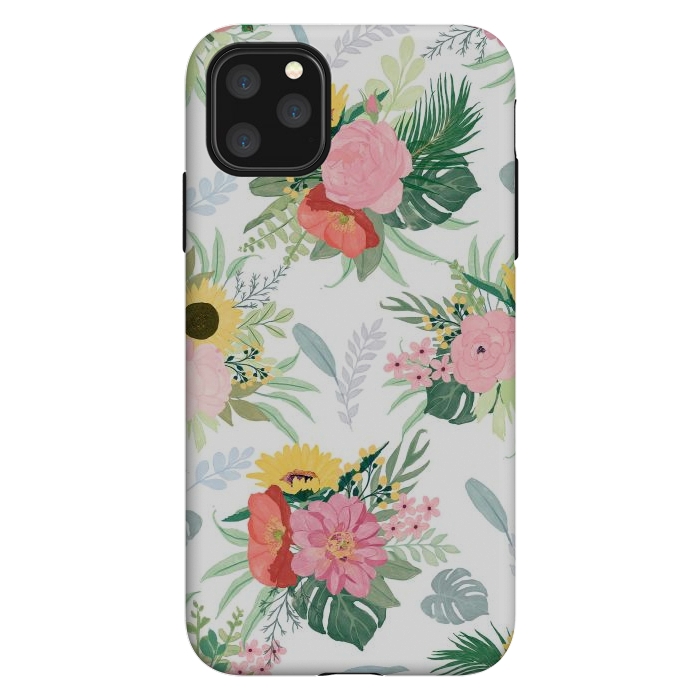 iPhone 11 Pro Max StrongFit Girly Watercolor Poppy & Sunflowers Floral Design by InovArts