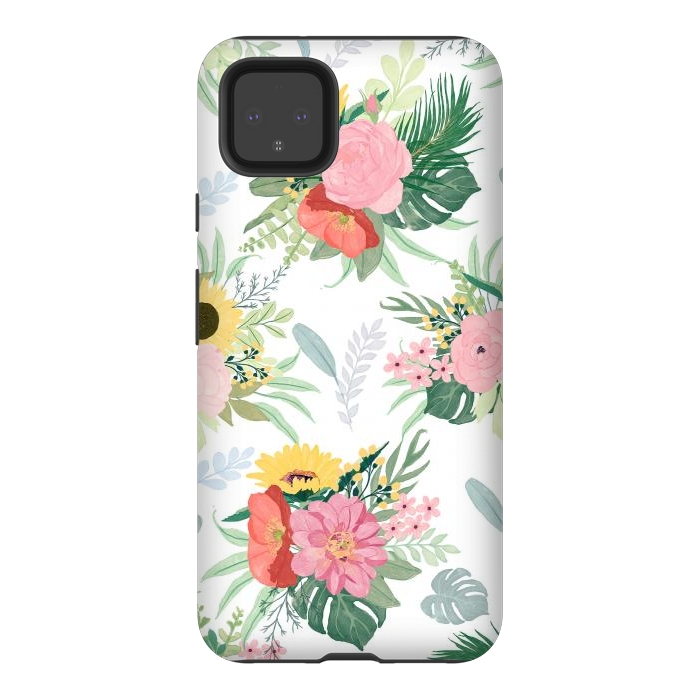 Pixel 4XL StrongFit Girly Watercolor Poppy & Sunflowers Floral Design by InovArts