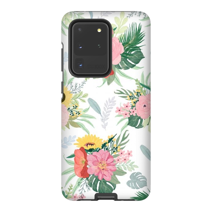 Galaxy S20 Ultra StrongFit Girly Watercolor Poppy & Sunflowers Floral Design by InovArts