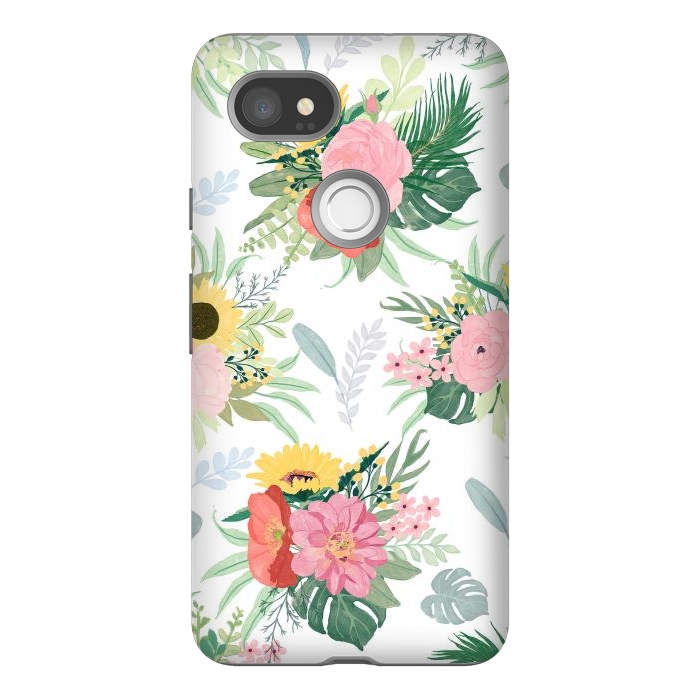 Pixel 2XL StrongFit Girly Watercolor Poppy & Sunflowers Floral Design by InovArts