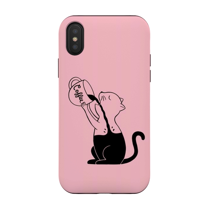 iPhone Xs / X StrongFit Cat full coffee Pink by Coffee Man