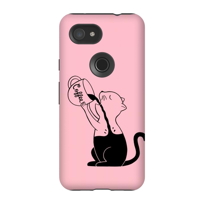 Pixel 3A StrongFit Cat full coffee Pink by Coffee Man