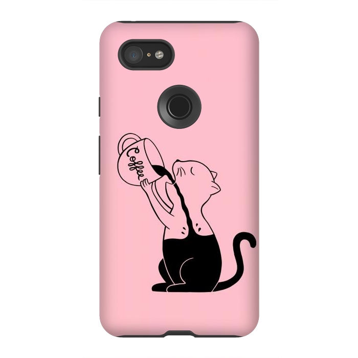 Pixel 3XL StrongFit Cat full coffee Pink by Coffee Man