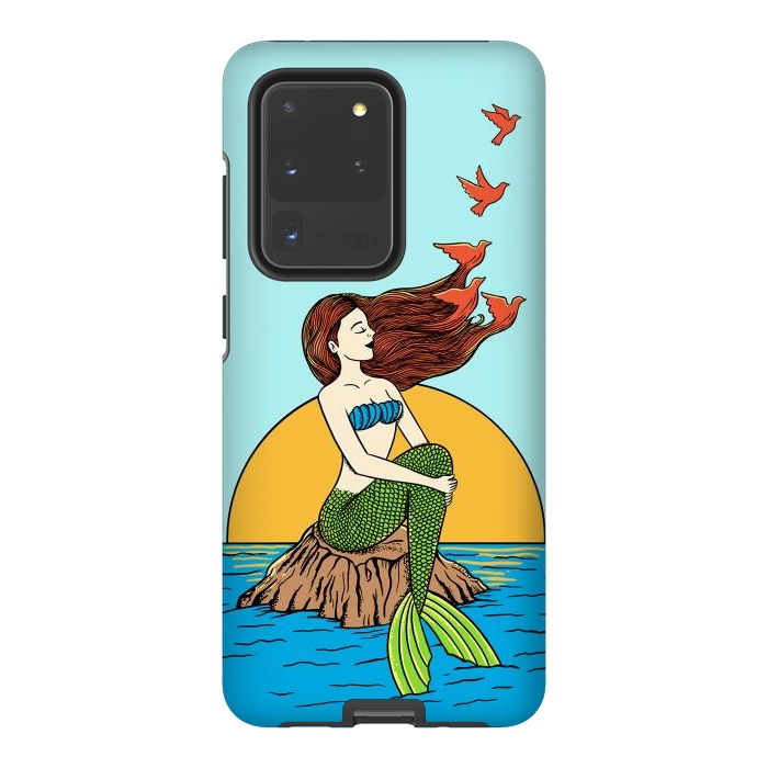 Galaxy S20 Ultra StrongFit Mermaid and birds by Coffee Man