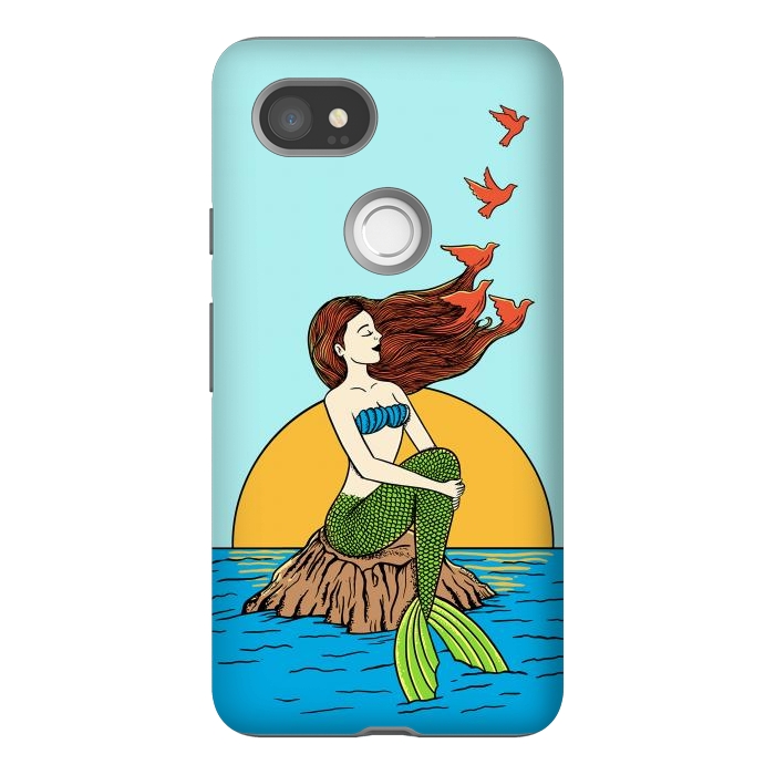 Pixel 2XL StrongFit Mermaid and birds by Coffee Man