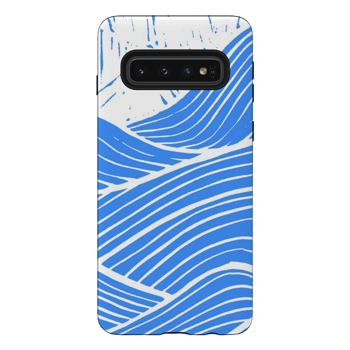 Galaxy S10 StrongFit The blue and white waves by Steve Wade (Swade)