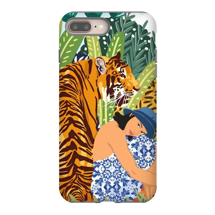 iPhone 7 plus StrongFit Awaken The Tiger Within Illustration, Wildlife Nature Wall Decor, Jungle Human Nature Connection by Uma Prabhakar Gokhale