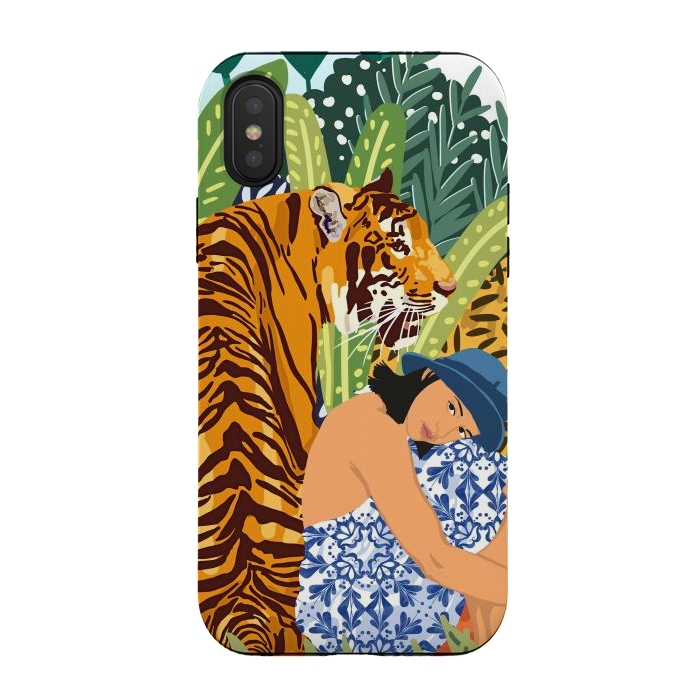 iPhone Xs / X StrongFit Awaken The Tiger Within Illustration, Wildlife Nature Wall Decor, Jungle Human Nature Connection by Uma Prabhakar Gokhale