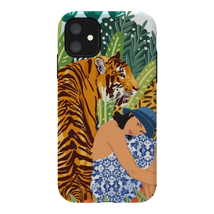 iPhone 11 StrongFit Awaken The Tiger Within Illustration, Wildlife Nature Wall Decor, Jungle Human Nature Connection by Uma Prabhakar Gokhale