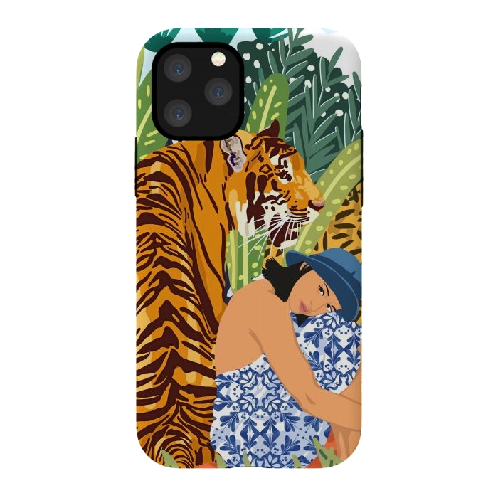 iPhone 11 Pro StrongFit Awaken The Tiger Within Illustration, Wildlife Nature Wall Decor, Jungle Human Nature Connection by Uma Prabhakar Gokhale