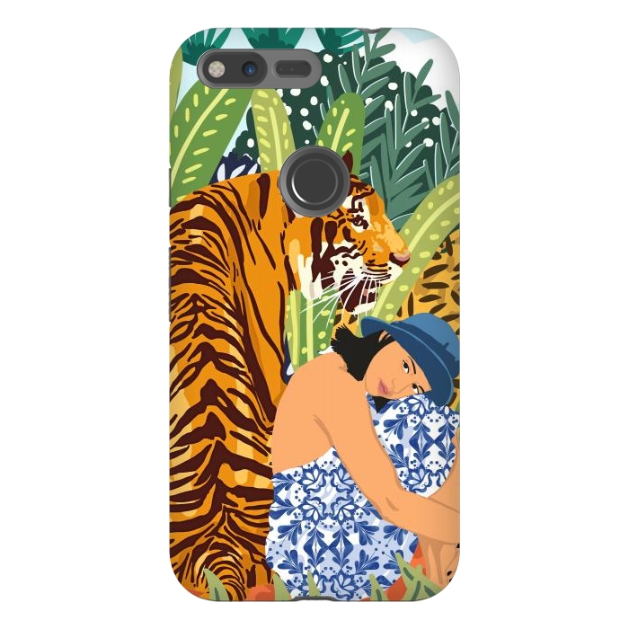 Pixel XL StrongFit Awaken The Tiger Within Illustration, Wildlife Nature Wall Decor, Jungle Human Nature Connection by Uma Prabhakar Gokhale