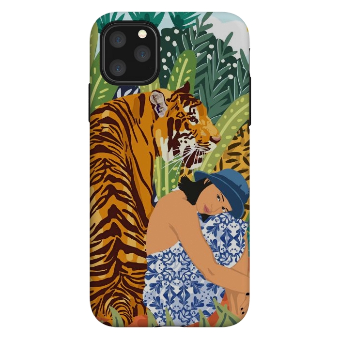 iPhone 11 Pro Max StrongFit Awaken The Tiger Within Illustration, Wildlife Nature Wall Decor, Jungle Human Nature Connection by Uma Prabhakar Gokhale