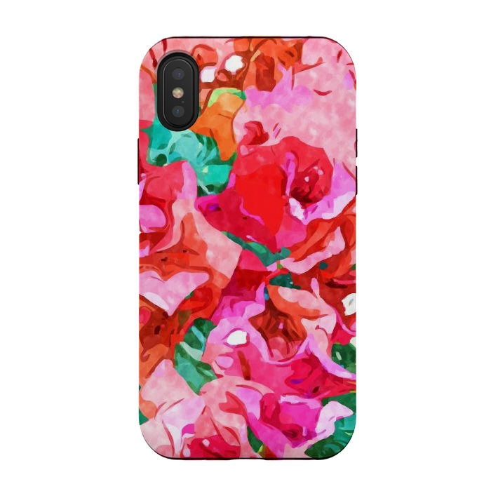 iPhone Xs / X StrongFit Wild Bougainvillea, Bloom Summer Floral Bohemian Pop of Color Botanical Jungle Watercolor Painting by Uma Prabhakar Gokhale