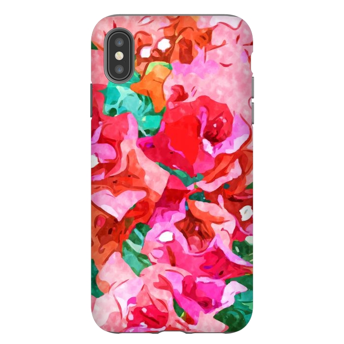 iPhone Xs Max StrongFit Wild Bougainvillea, Bloom Summer Floral Bohemian Pop of Color Botanical Jungle Watercolor Painting by Uma Prabhakar Gokhale