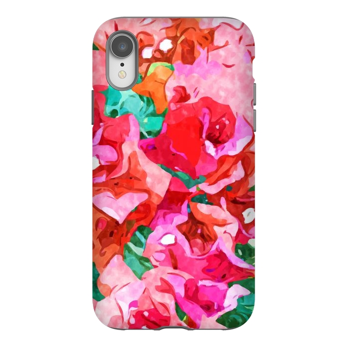 iPhone Xr StrongFit Wild Bougainvillea, Bloom Summer Floral Bohemian Pop of Color Botanical Jungle Watercolor Painting by Uma Prabhakar Gokhale