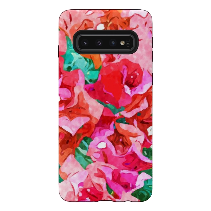Galaxy S10 StrongFit Wild Bougainvillea, Bloom Summer Floral Bohemian Pop of Color Botanical Jungle Watercolor Painting by Uma Prabhakar Gokhale