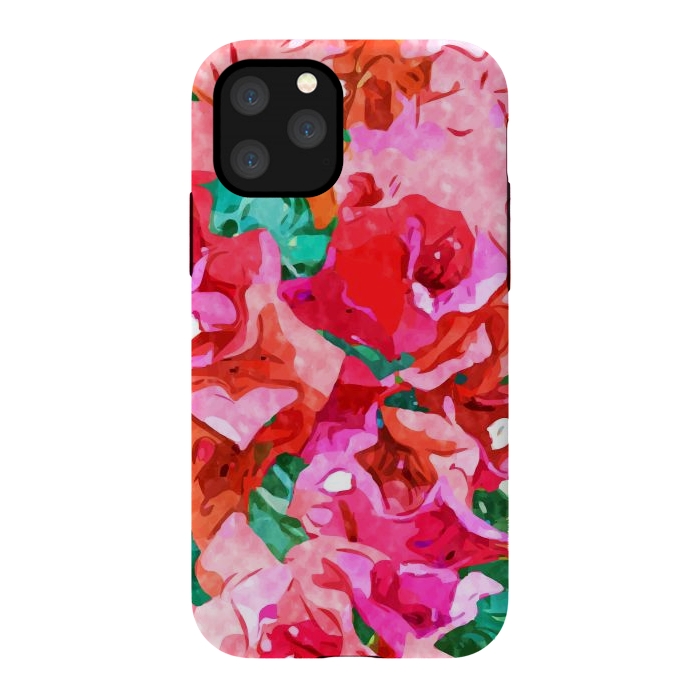 iPhone 11 Pro StrongFit Wild Bougainvillea, Bloom Summer Floral Bohemian Pop of Color Botanical Jungle Watercolor Painting by Uma Prabhakar Gokhale