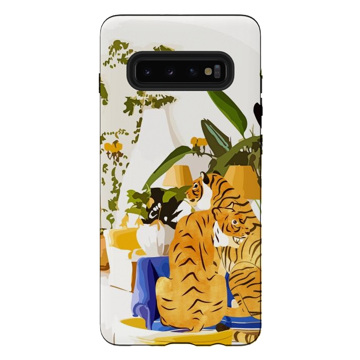 Galaxy S10 plus StrongFit Tiger Reserve Villa | Bohemian Tropical Jungle Décor | Pastel Honeymoon Couple Love Wildlife by Uma Prabhakar Gokhale