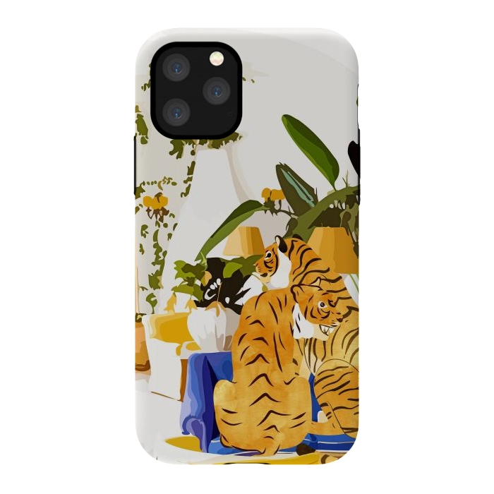 iPhone 11 Pro StrongFit Tiger Reserve Villa | Bohemian Tropical Jungle Décor | Pastel Honeymoon Couple Love Wildlife by Uma Prabhakar Gokhale